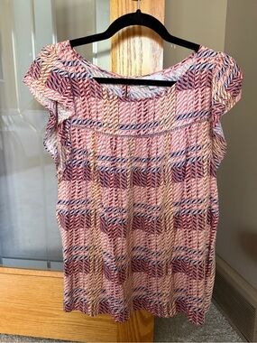 Ann Taylor Loft Women’s Pink Patterned Short Cap-Sleeve Blouse